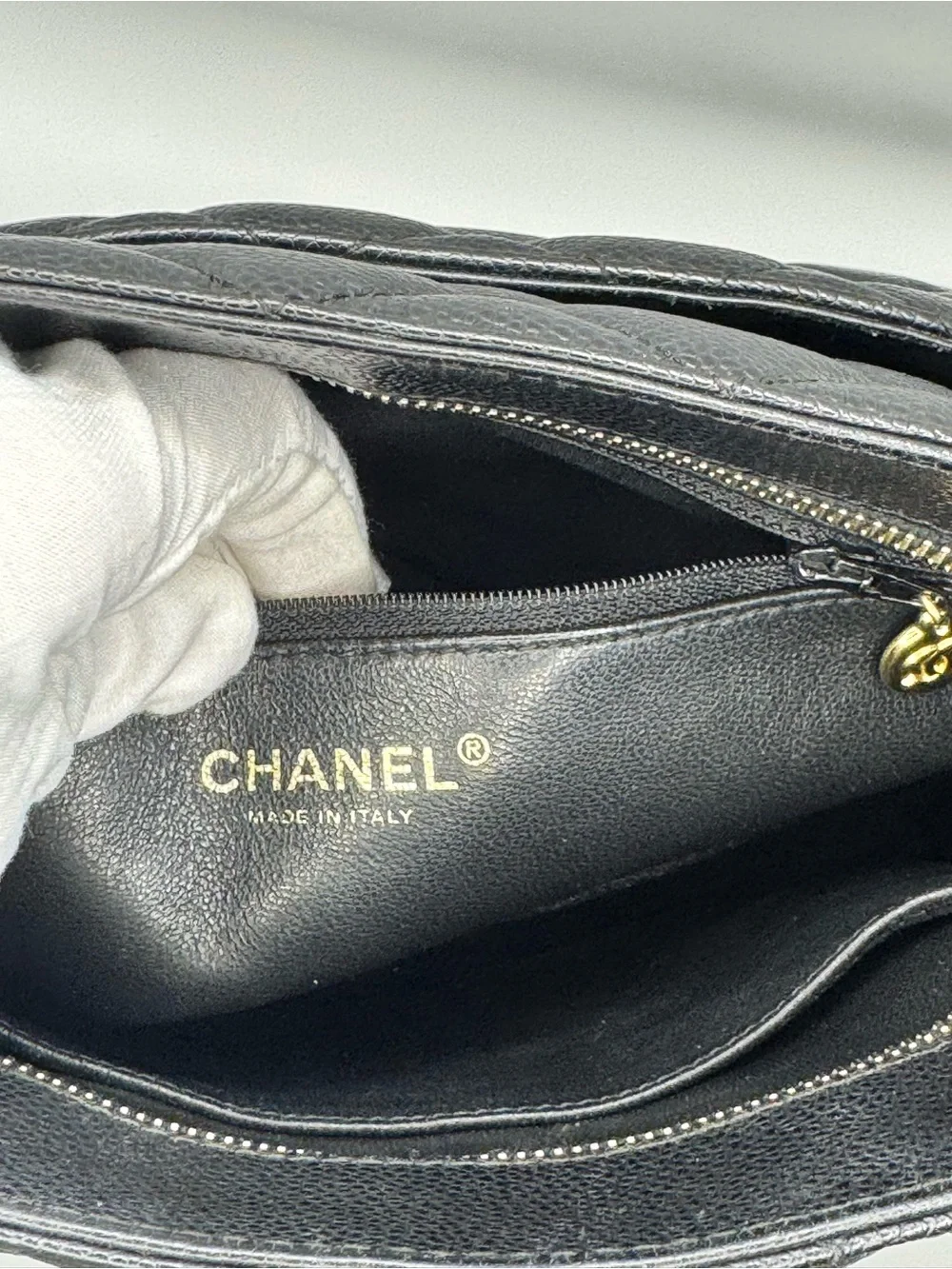 CHANEL Medallion Black Quilted Caviar Leather Vintage Shoulder Tote with Gold CC
